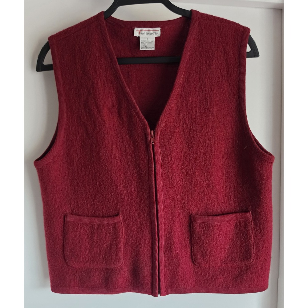 Talbots Wool Vest Women S Red Solid Collared Sleeveless Vintage Waistcoat